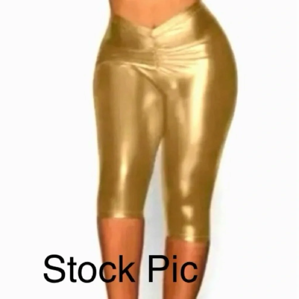 SKIMS NWT Swim Metallic V-Waist Pant Crop XXS Gold Scrunch Butt Ruching